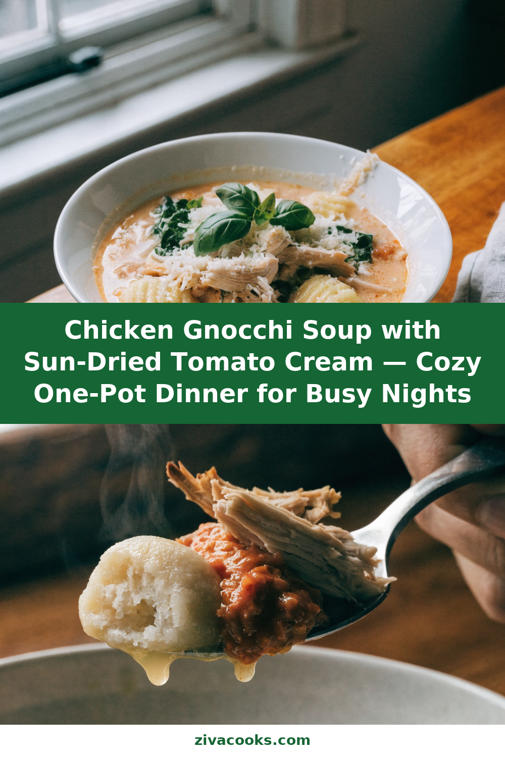 Rich, Creamy Chicken & Gnocchi Soup with Sun-Dried Tomato Sauce
