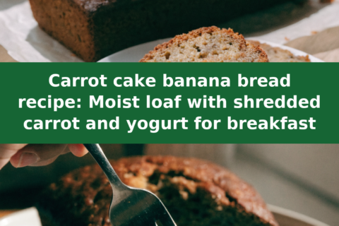 Carrot cake banana bread recipe: Moist loaf with shredded carrot and yogurt for breakfast Pinterest recipe pin