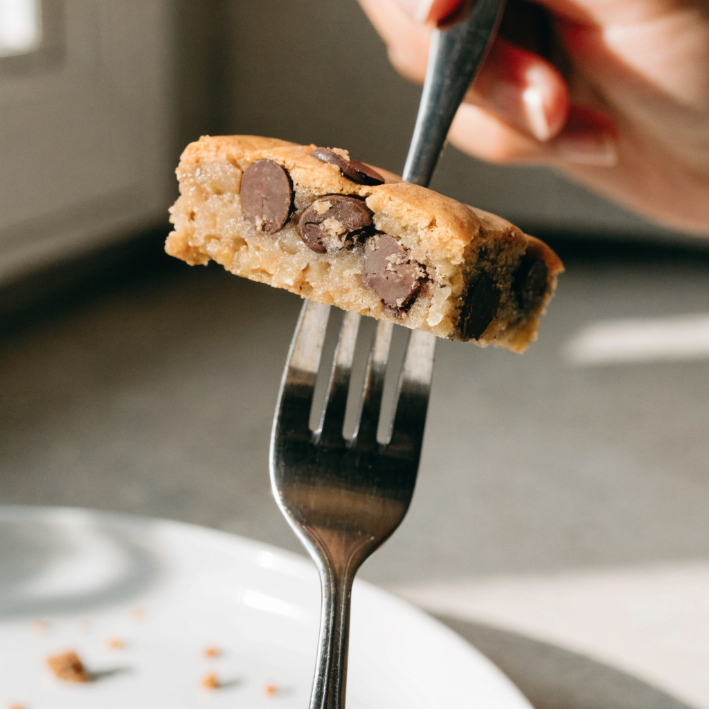 Close-up of soft, chewy chocolate chip banana bars