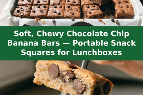 Soft, Chewy Chocolate Chip Banana Bars — Portable Snack Squares for Lunchboxes Pinterest recipe pin